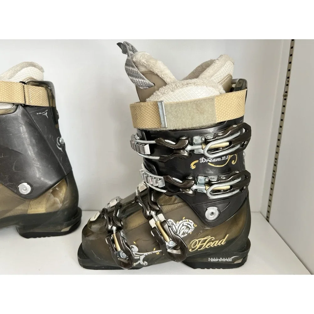 Head Womens Dream 10.5 Pearl‎ Ski Boots Sz 6-6 .5 Black Soft Walk + Grip System